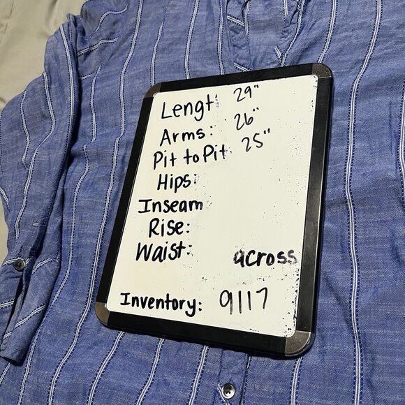 Jessica Simpson Blue Striped Button Up Long Sleeve Top Womens Size 2X Chambray - Picture 10 of 10